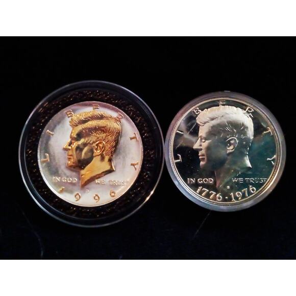1 40% Silver Cameo Kennedy & 1 24k Gold & .999 Silver Plated 1996 Kennedy 1/2 $ - Picture 5 of 5